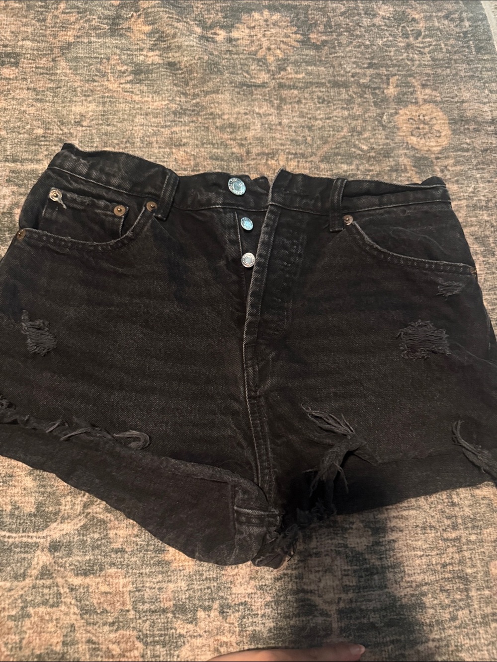 Zara Black Distressed High-Rise Denim Shorts